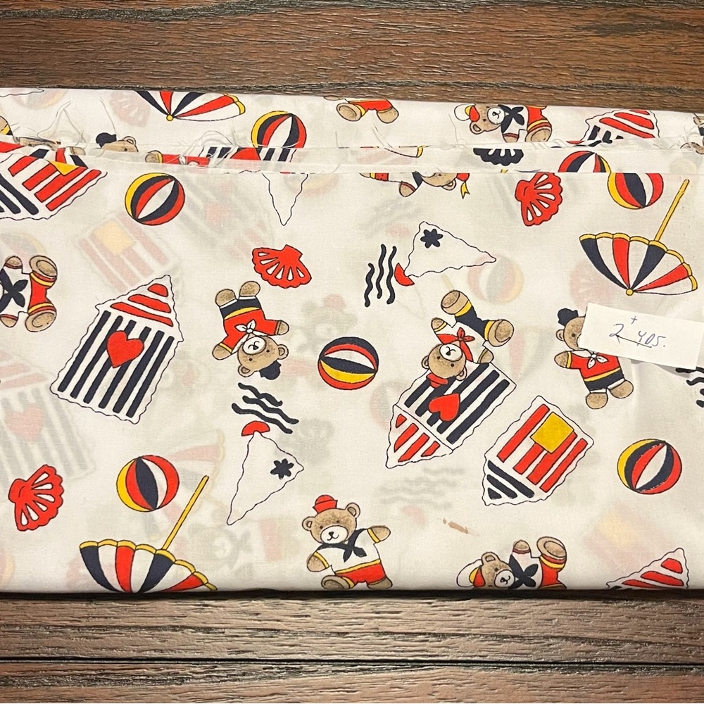 Teddy Bear Fabric Sailor Seaside White, Red, Blue for Sewing, Quilting, Crafts